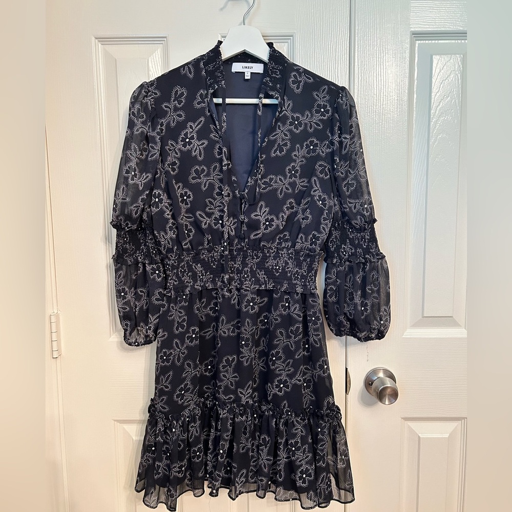 Likely Blue and White Sundress with 3/4 Bishop Sleeves 2